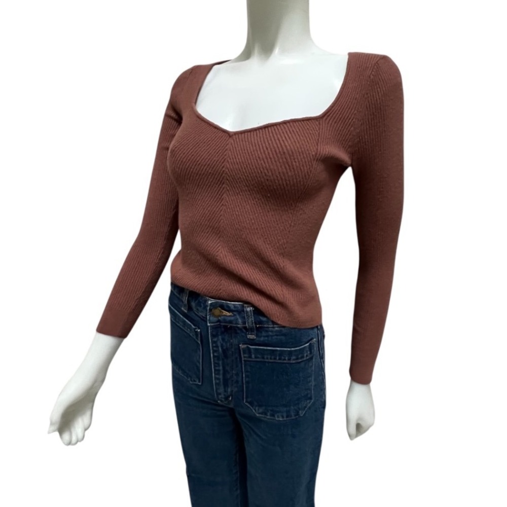 Abercrombie Fitch LuxeLoft Top Women's Ribbed Sweetheart Neck Brown Sz S‎ Preppy - Picture 12 of 16